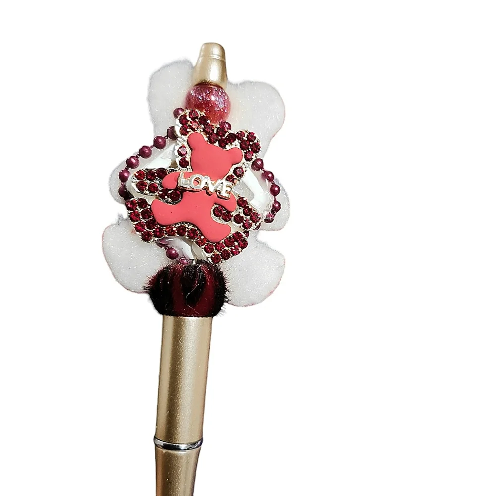 Love Teddy Bear Ballpoint Twist Pen Red Heart Embellished